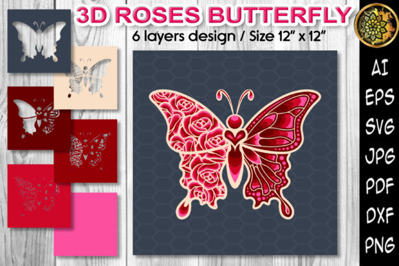 3D Layered Roses Butterfly Graphics and Print Templates Review