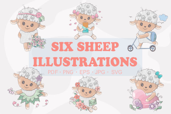 Animals Vector Illustration, Cute Sheep Graphics