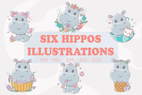 Cartoons Animals Illustration, Hippos Graphics and Illustrations