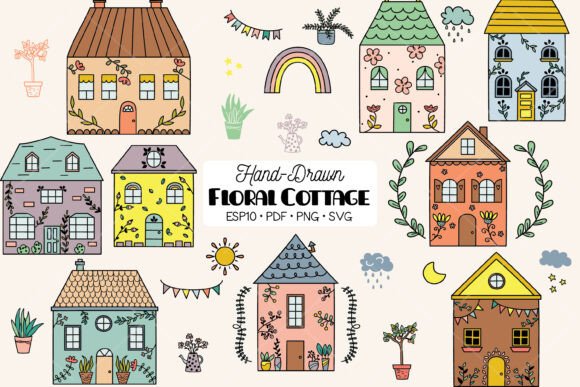 Color Spring Cottage House, Flower Plant Graphics and Illustrations Review