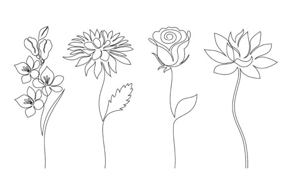 Flower. Line Art. Graphics and Illustrations Review