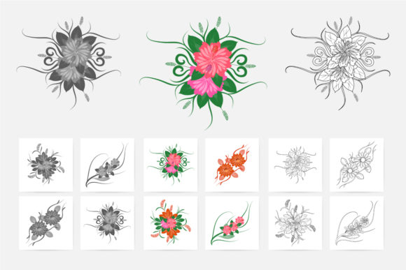 Flower Vector Set-colorful, Line Art Graphics and Illustrations