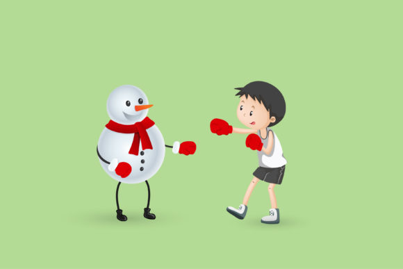 Funny Snow Man and Boxing Boy Clipart Graphics and Illustrations