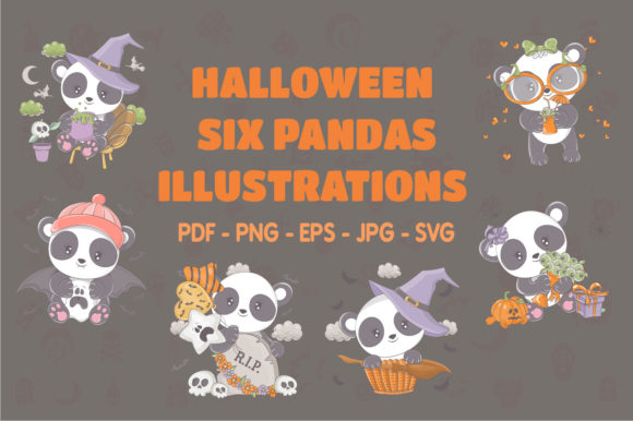 Halloween Witches Panda, Cute Animals Graphics and Illustrations