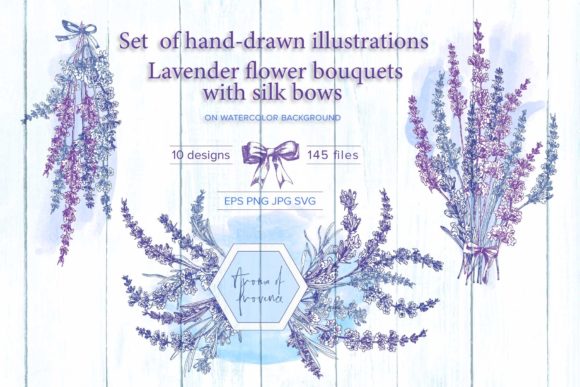 Hand-drawn Lavender Flower Bouquets Graphics and Illustrations Review