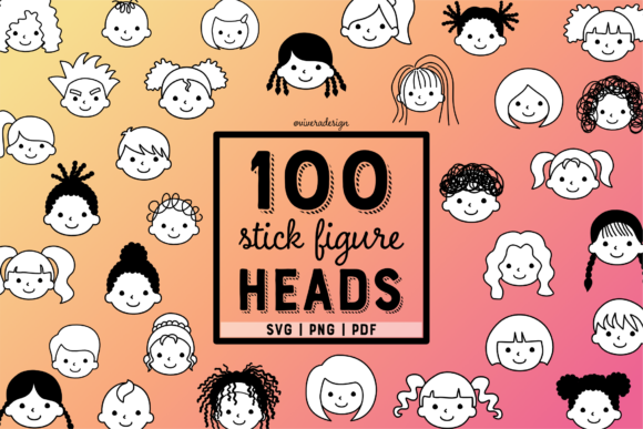 Kids Head Stick Figures -100 Heads Graphics and Illustrations Review