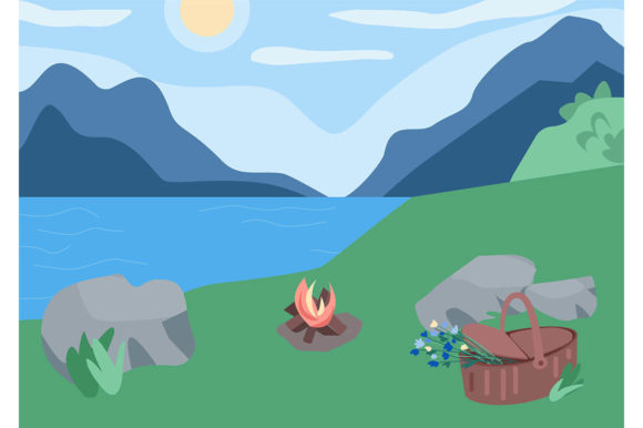 Picnic in Mountains Flat Illustration Graphics Review
