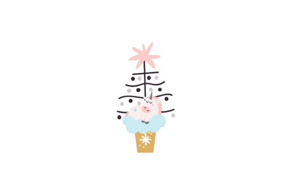 Unicorn Boho Christmas Tree Cupcake Svg Graphics and Illustrations